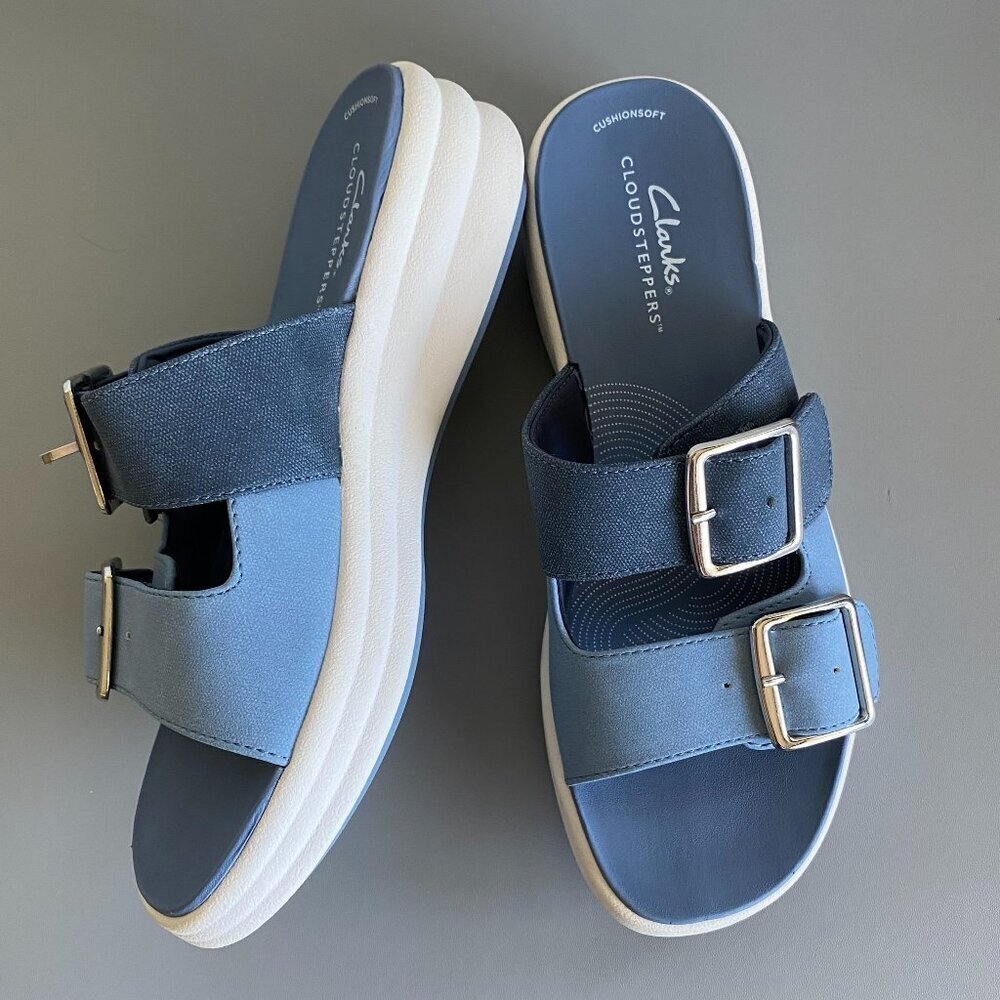 Clarks Cloudsteppers Drift Buckle Wedge Blue Sandals 7​​​​